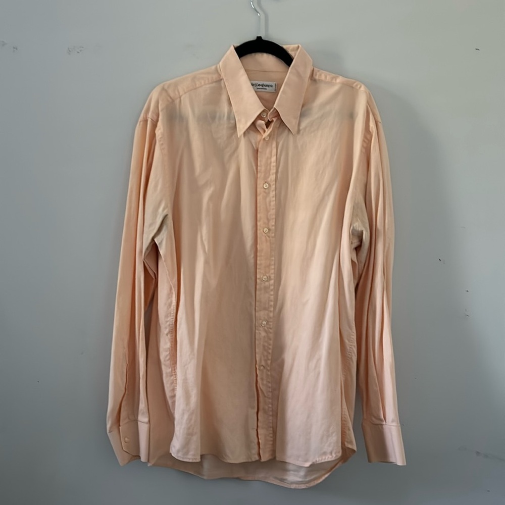 YSL. Men peach bottom down Shirt. Worn a couple times.